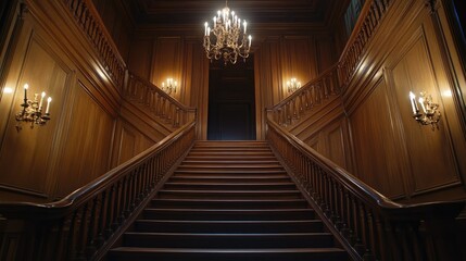 Obraz premium Grand Wooden Staircase in a Luxurious Mansion