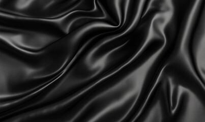 Fototapeta premium Processed collage of smooth elegant wavy deep black silk cloth fabric material texture.