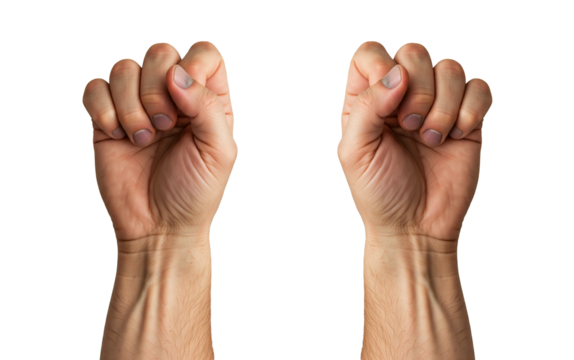 A hand making a clenched fist, isolated on a white background. - Powered by Adobe