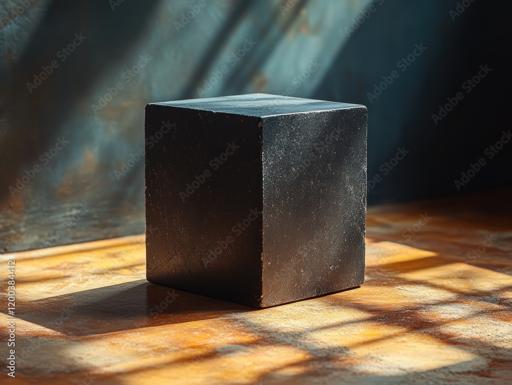 Poster minimalistic black cube display stage for luxury presentation in dark background