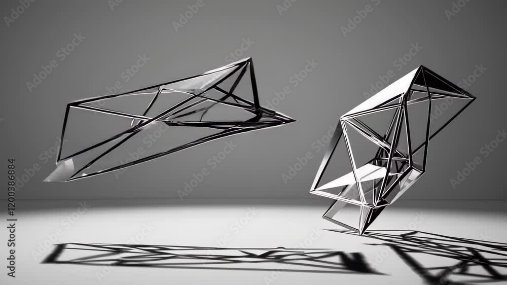 Aufkleber wireframe geometric structures suspended in space, casting intricate shadows on a gray surface