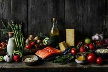 Fresh ingredients displayed on a rustic wooden table during a culinary preparation session