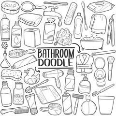 Bathroom WC Tools Doodle Icon Hand Draw Line Art Vector Stamps.	