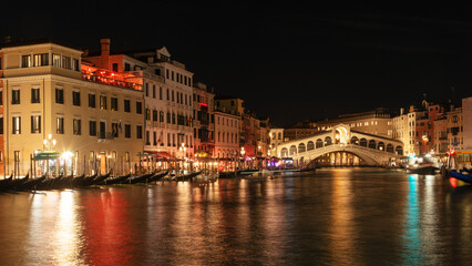 Venice Grand Canal with Rialto Bridge and lights