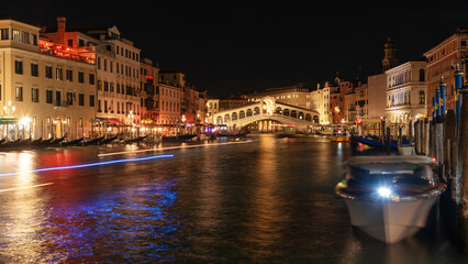 Grand Canal with Rialto Bridge and light reflections