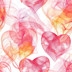 Seamless Romantic hearts with flowing lines in soft colors create dreamy pattern