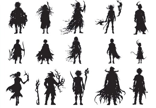 black silhouette people vector collection isolated