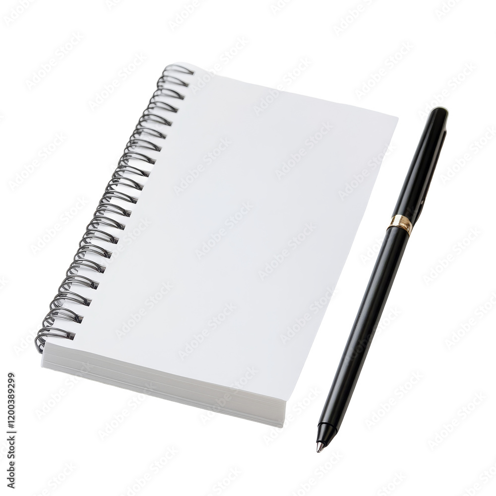 Poster a blank notebook and a pen on a clean transparent background for notetaking or journaling inspiratio