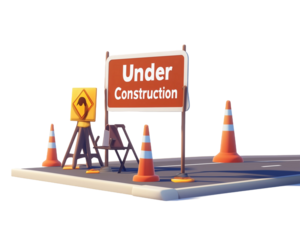 3d rendering under construction sign with road block on white background