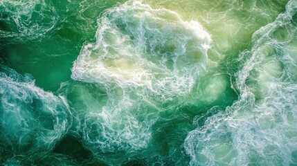 Obraz premium Emerald Ocean Waves Aerial View: Whirlpools of Turquoise and Green