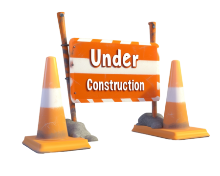 Safety helmet and traffic cone on orange background. Under construction concept. 3d illustration.