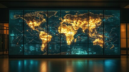 Global Network Visualization: A Futuristic World Map Display