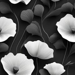 A seamless 3D pattern of stylized poppy flowers in bold monochrome . Seamless abstract 3d pattern background