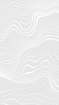 Abstract wavy white lines on a grey background, creating a dynamic and modern geometric optical illusion pattern. Vertical looped video animation