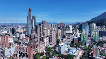 Bogota Skyline In District Capital Colombia. Metropolis Downtown District. Stunning Cityscape. Offices Buildings. Bogota Skyline In District Capital Colombia. Skyscrapers Scenery. Outdoor Skyline.
