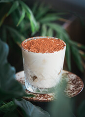 Traditional Italian cake tiramisu in the glass 