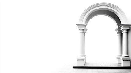 Elegant white archway with columns, minimalistic background emphasizing classical architectural design