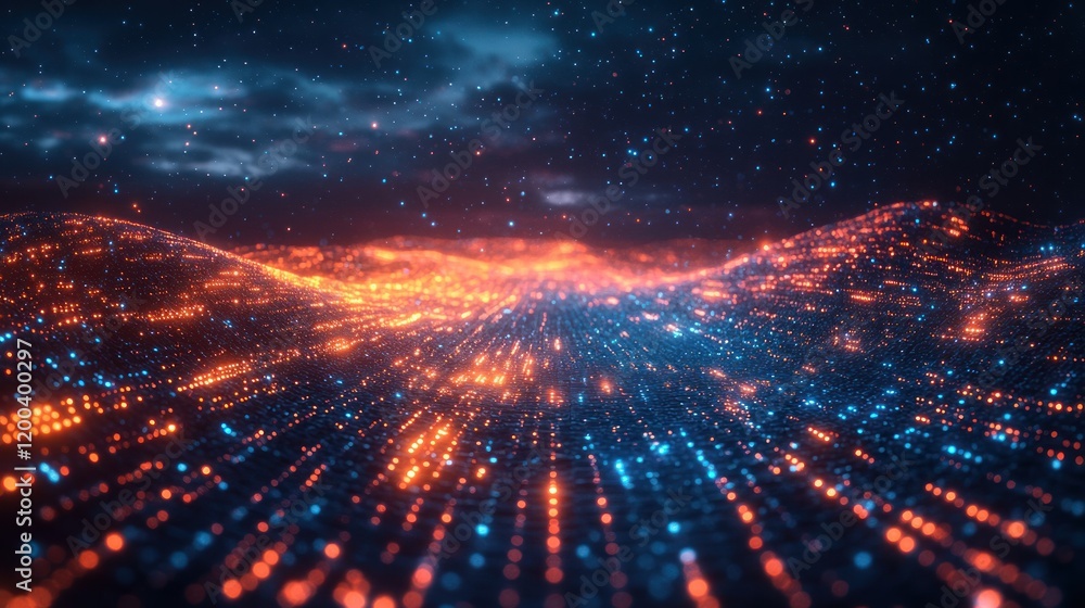 Aufkleber Futuristic Digital Pathway with Glowing Binary Code in Cyberpunk Style
