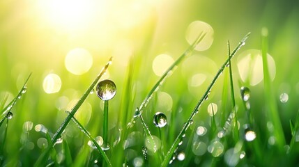 Morning Dewdrops on Grass Blades: A Fresh Start