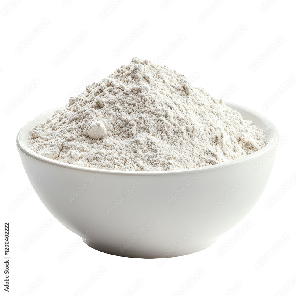 Poster a transparent bowl filled with a generous pile of flour isolated on an alpha layer background, pile 