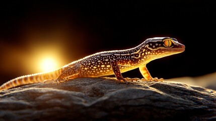 Fototapeta premium Close-up view of a gecko blending seamlessly into a rugged rock surface, intricate details of its skin texture perfectly mimicking the rocky patterns, nature camouflage concept