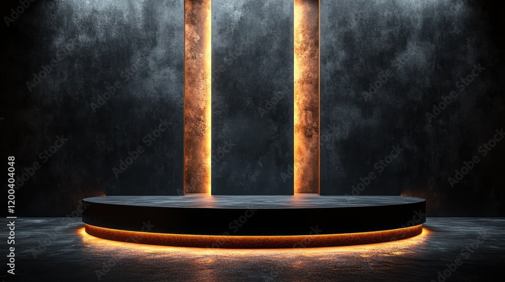 Poster Minimalist Dark Stage with Circular Platform and Spotlight for Display Showcase