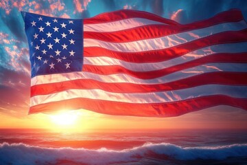 Obraz premium American Flag Sunset Celebration Happy Birthday United States Coast Guard