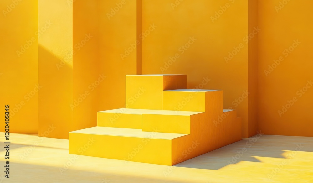Poster minimalistic yellow geometric cube display platform for modern art and product presentation