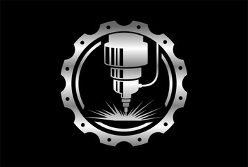 Obraz premium CNC machine logo emblem with plate steel illustration, Professional laser cutting logo design