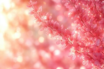 Delicate Pink Blossoms Glowing in Soft Sunlight, Romantic Floral Background