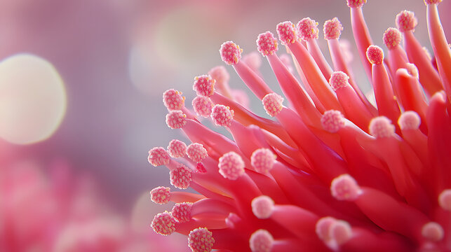 close up view of vibrant pink coral pea flower with delicate filaments, showcasing intricate details and textures