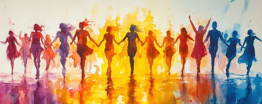 Watercolor Painting Diverse Group Celebrating International Day of Disabled Persons with Joyful Expressions and Inclusion - Powered by Adobe