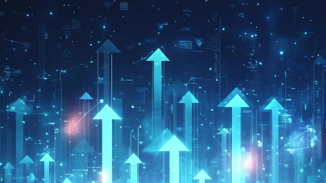 Blue-themed with arrows pointing upwards, interconnected and spaced, growth, progress, and forward momentum in a sleek visual.