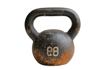 Rusty kettlebell used for strength training in a home workout environment isolated on transparent background