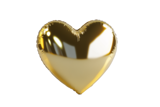 Heart shaped balloon in gold color on white isolated background. One festive balloon for Valentine's day, wedding, birthday. Generated with AI.