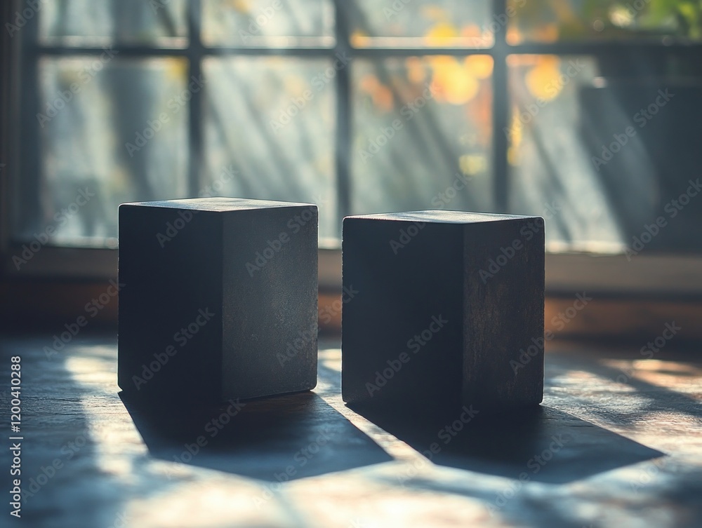 Poster minimalist black cube display background for luxury product showcase in modern studio setting