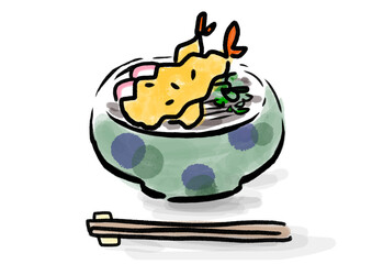 天ぷらそばの和風イラスト