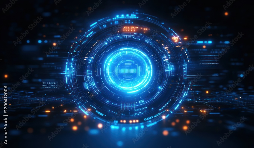 Poster futuristic digital interface artificial intelligence technology hologram communication network abstr
