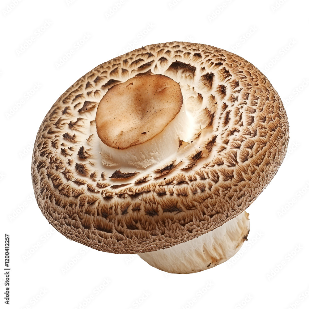 Poster fresh shiitake mushroom on a clean transparent background highlighting its unique texture and natura