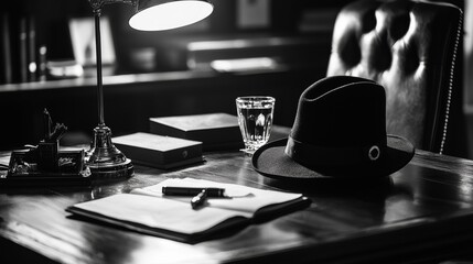Naklejka premium Classic vintage workspace with typewriter and sunlight