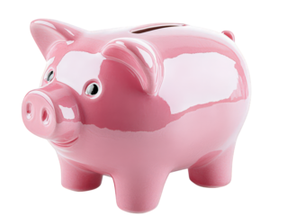 glossy pink piggy bank. designed for saving coins its rounded body. prominent snout. and shiny surface make it visually appealing. symbolizing financial savings and childhood memories the slot on top