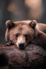 Obraz premium Front view of brown bear in his natural habitat. Portrait of Kamchatka bear (Ursus arctos beringianus)