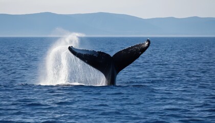 Naklejka premium Majestic Humpback Whale breaches in the open ocean.