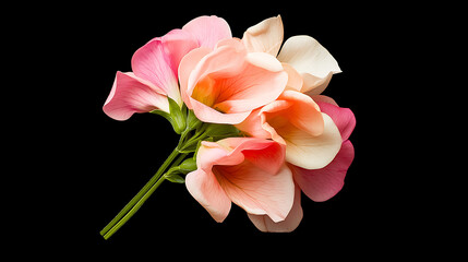 macro shot of sweet pea flowers showcasing delicate pink and cream petals, exuding elegance and beauty