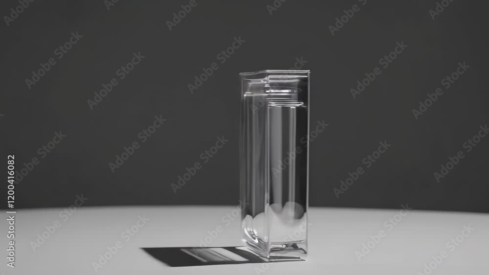 Poster transparent rectangular acrylic block placed on a white surface with a shadow, against a dark backgr