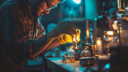 Fototapeta premium Laboratory with glowing equipment in dramatic light