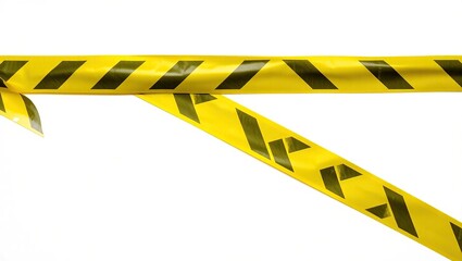 Yellow and black striped caution tape isolated on white