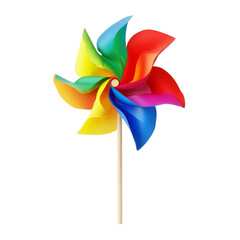 A vibrant and colorful pinwheel spins joyfully against a bright transparent background, perfect for adding a touch of whimsy to any setting, Colorful Pinwheel on transparent background