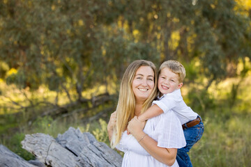 Mother and son portrait in rural Australian bush setting