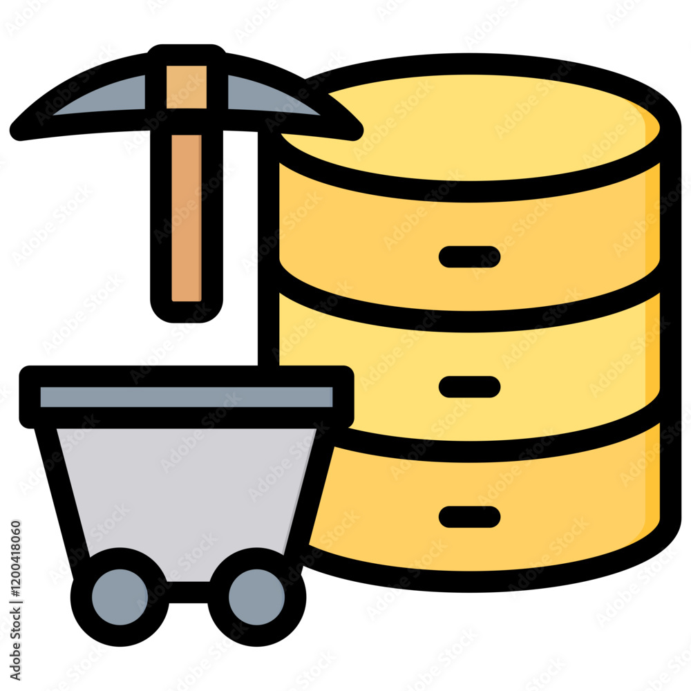 Poster data mining outline color icon